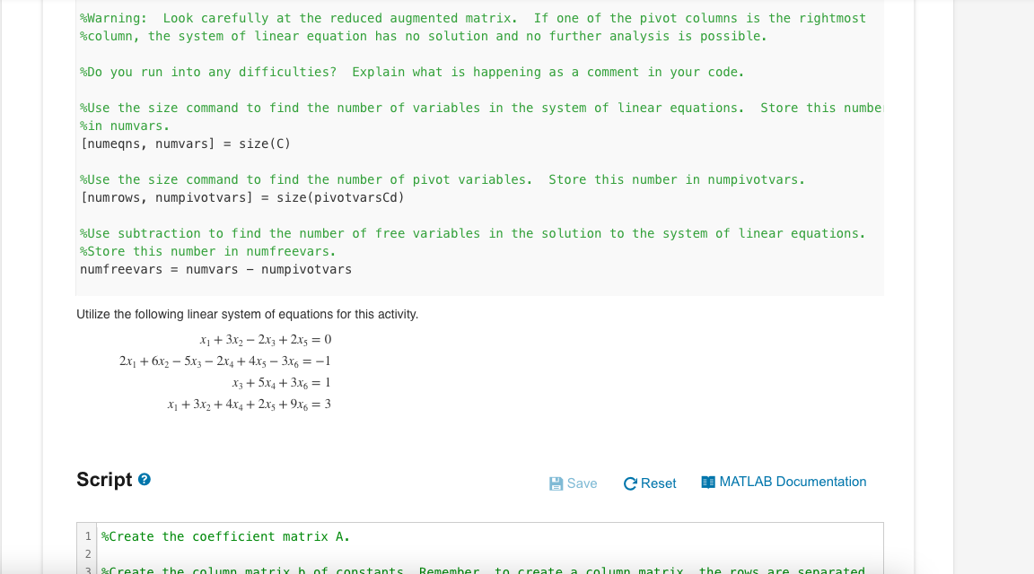 Solved MATLAB: Augmented Matrices In this activity you will | Chegg.com