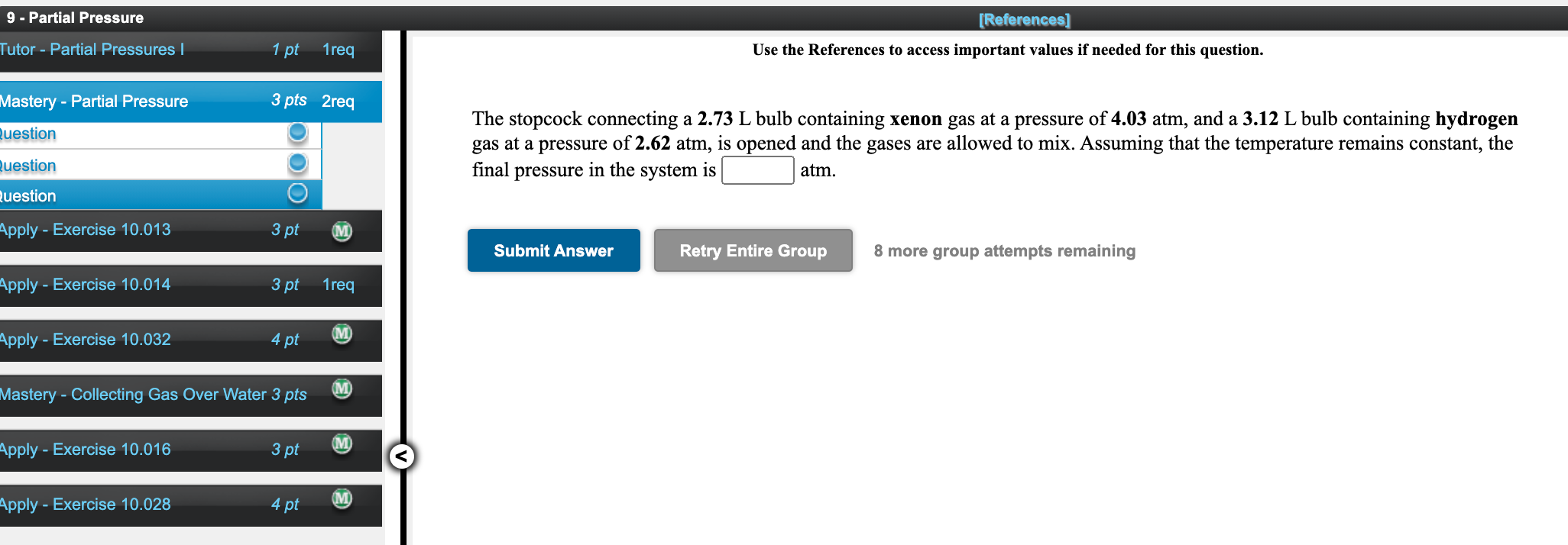 Solved 9 - Partial Pressure [Review Topics] [References) Use | Chegg.com