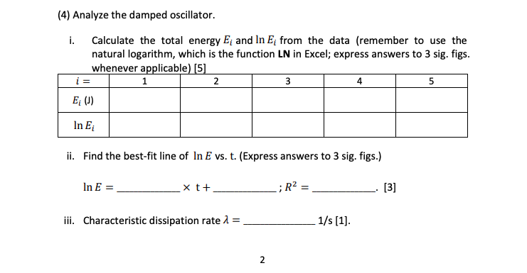 (4) Analyze the damped oscillator. i. Calculate the | Chegg.com