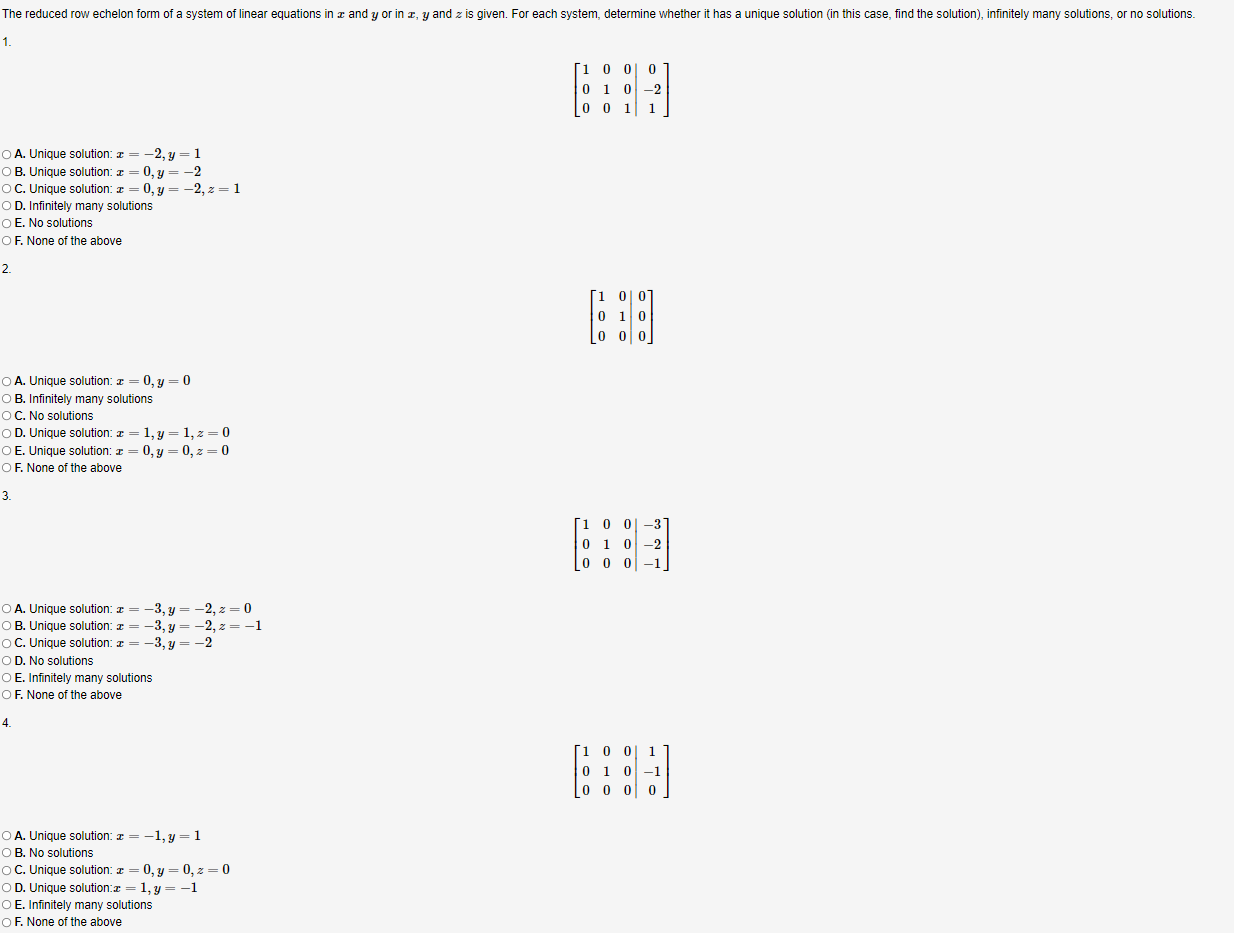 Solved The reduced row echelon form of a system of linear | Chegg.com