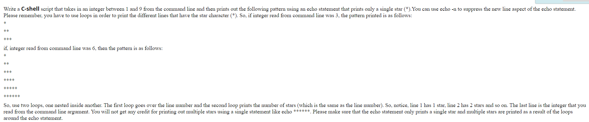 Solved Write a C-shell script that takes in an integer | Chegg.com