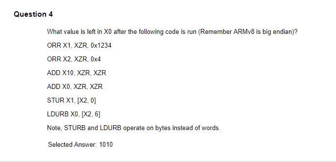 Solved Question 4 What value is left in X0 after the | Chegg.com