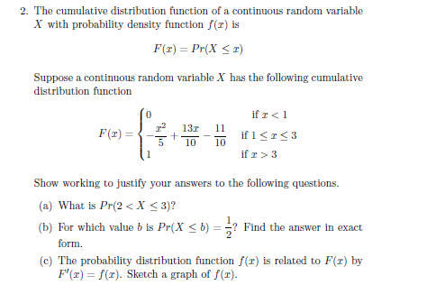 Solved 2. The cumulative distribution function of a | Chegg.com
