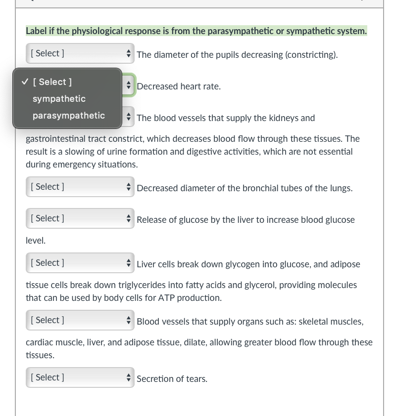 Solved Label if the physiological response is from the | Chegg.com