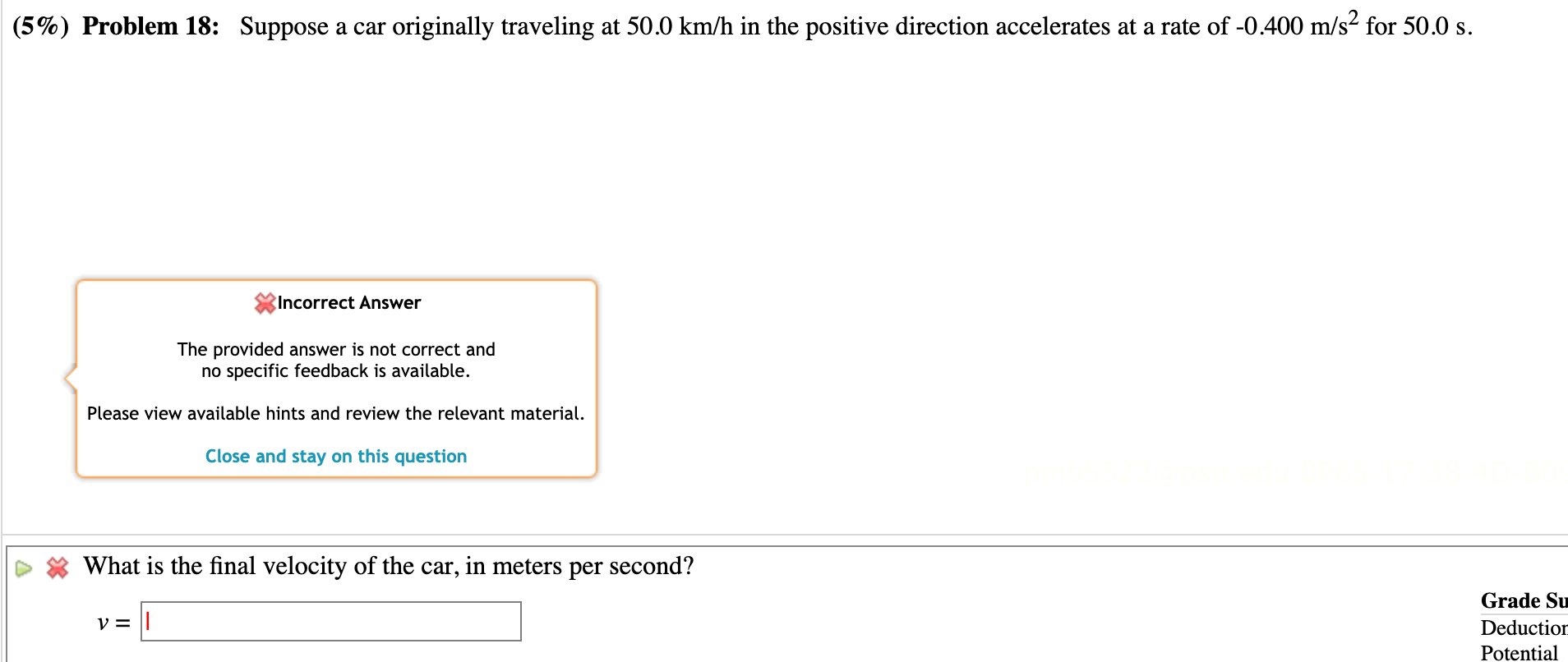 Solved Incorrect Answer The provided answer is not correct | Chegg.com
