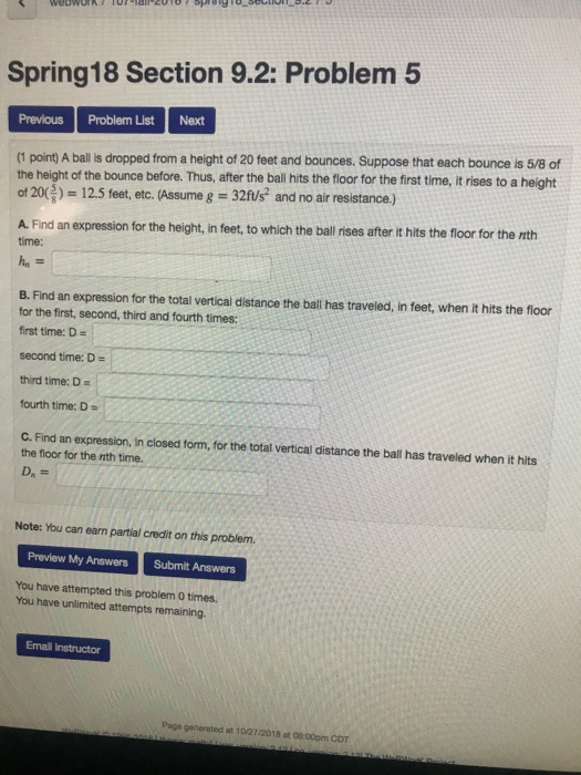 Solved Spring18 Section 9.2: Problem 5 Previous Problem List | Chegg.com