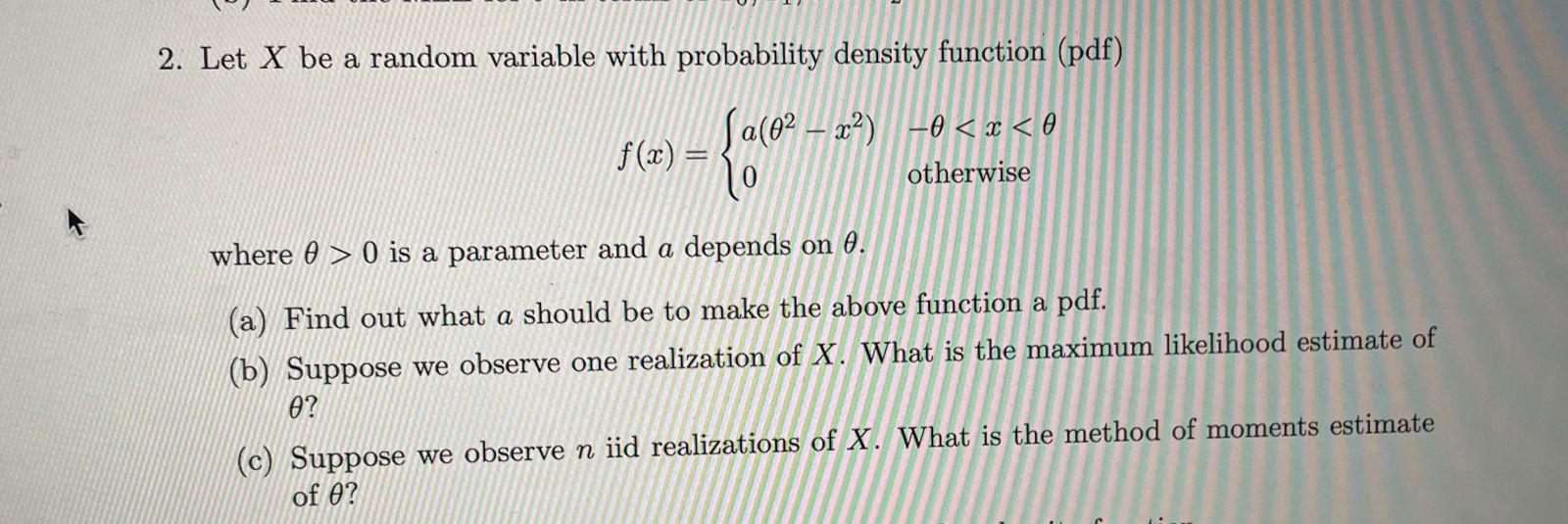 Solved 2. Let X be a random variable with probability | Chegg.com