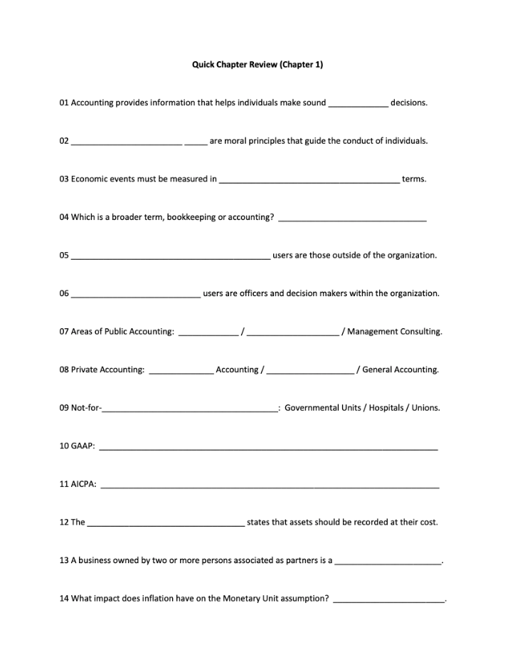 Solved Quick Chapter Review (Chapter 1) 01 Accounting | Chegg.com
