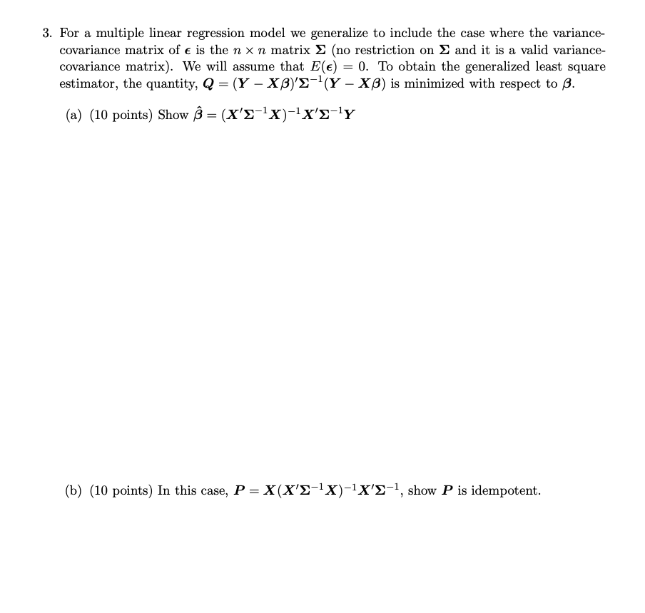 Solved 3. For a multiple linear regression model we | Chegg.com