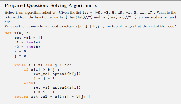 Solved Prepared Question: Solving Algorithm 'x? Below is an | Chegg.com