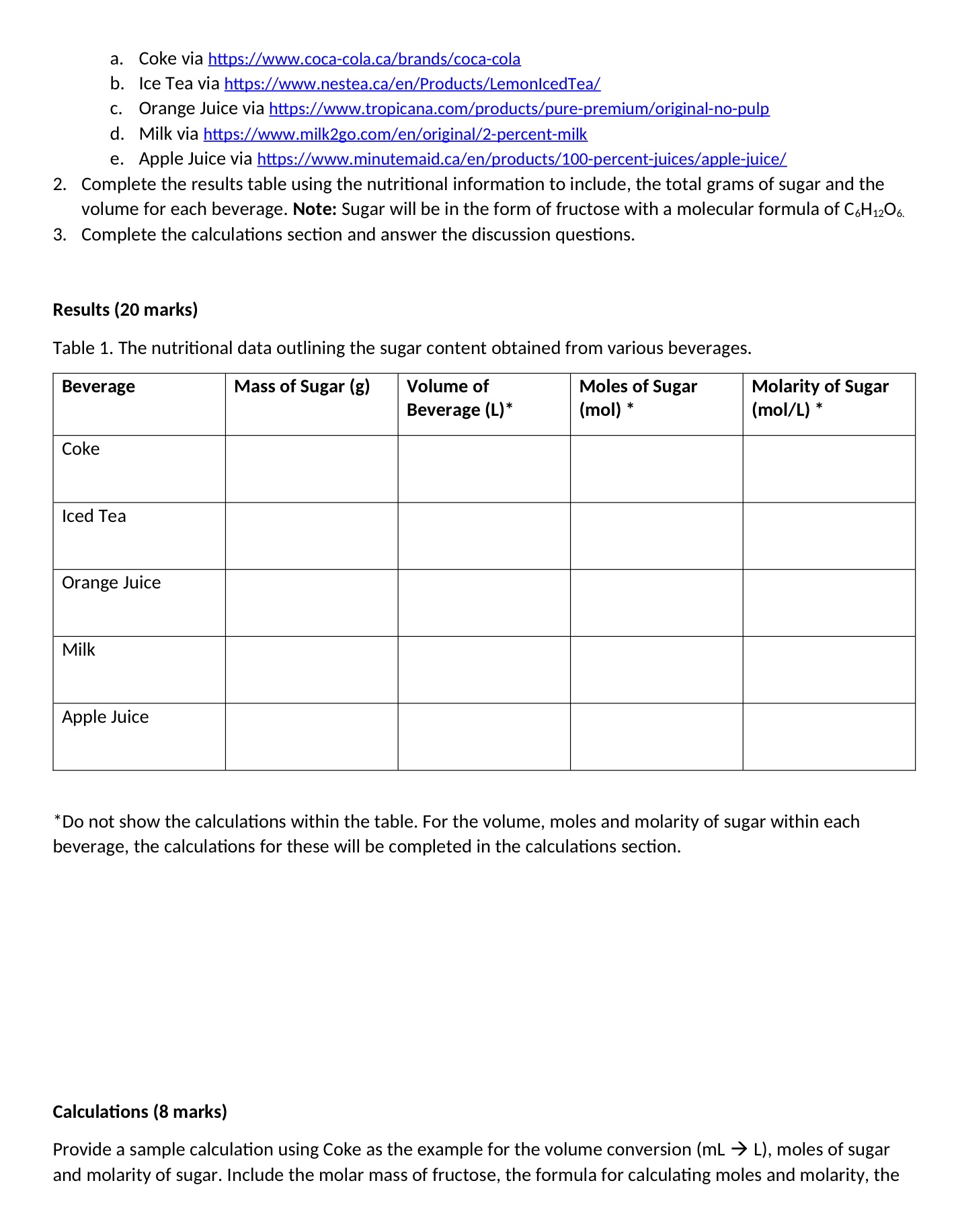 Solved To determine the various concentrations of sugar | Chegg.com