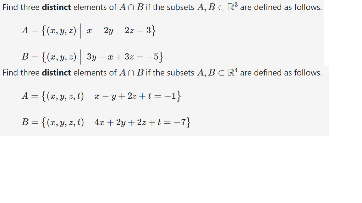 Solved Find Three Distinct Elements Of A∩B If The Subsets | Chegg.com