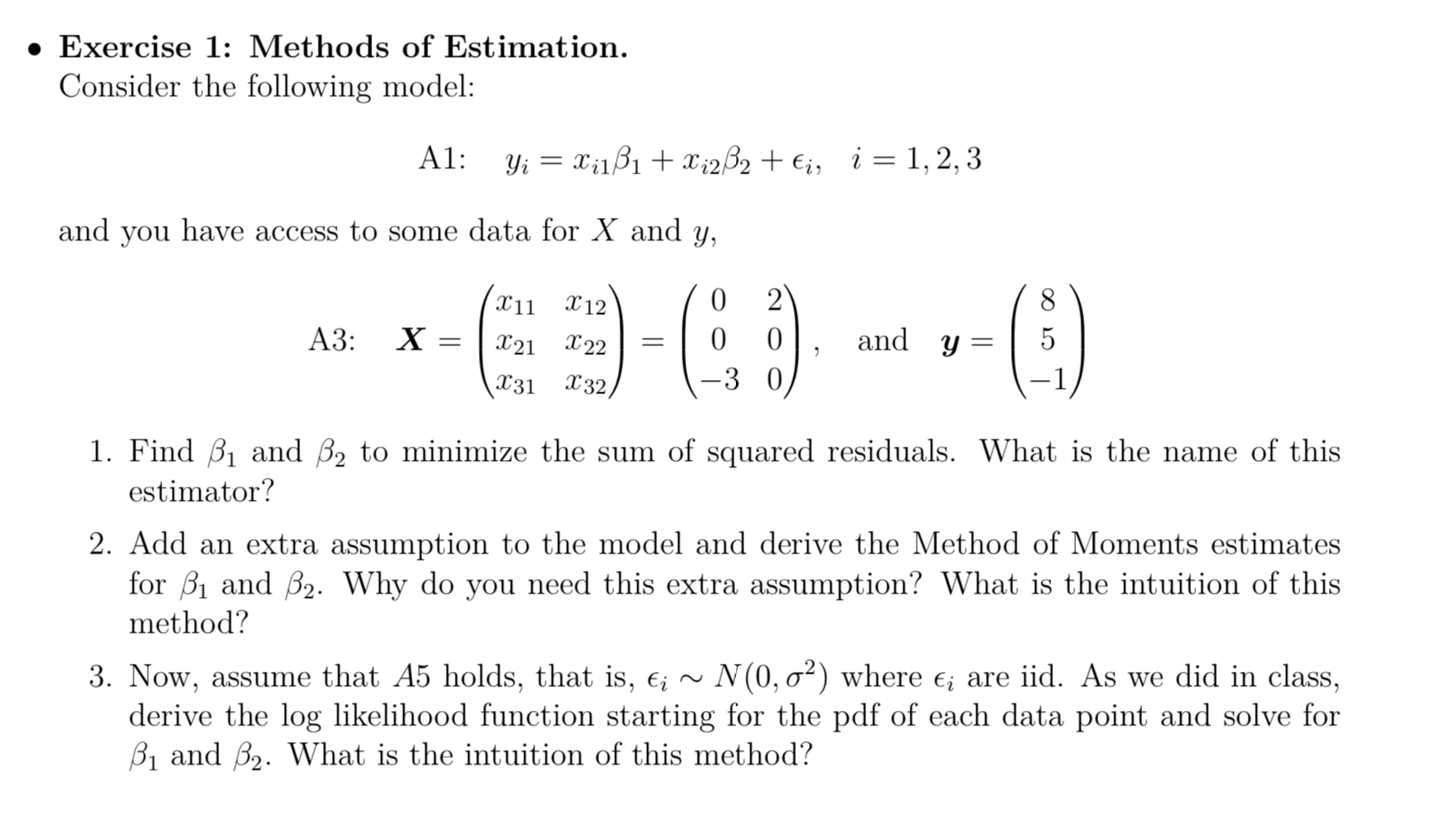 Solved • Exercise 1: Methods Of Estimation. Consider The | Chegg.com