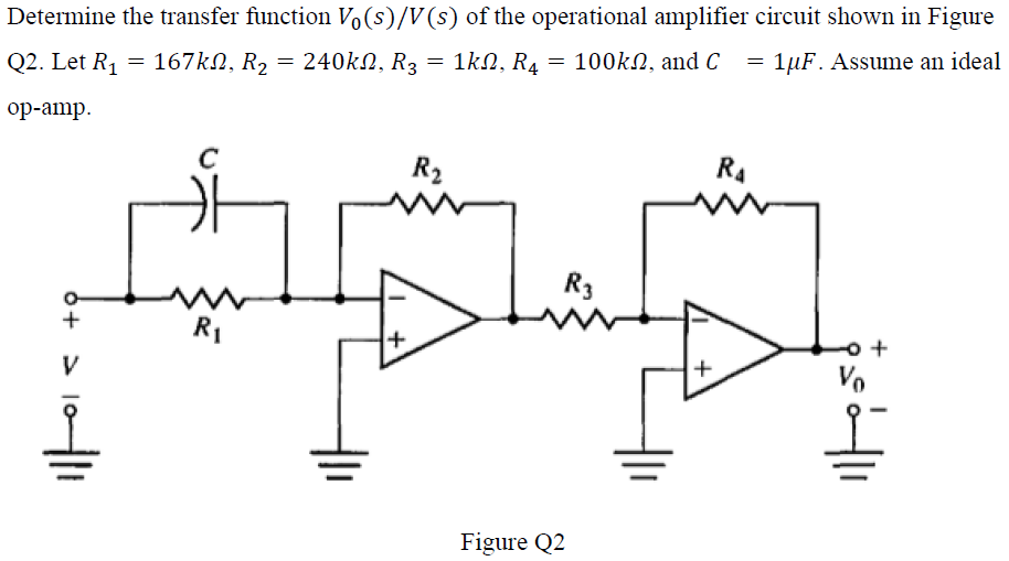 Solved Determine the transfer function Vo(s)/V(s) of the | Chegg.com