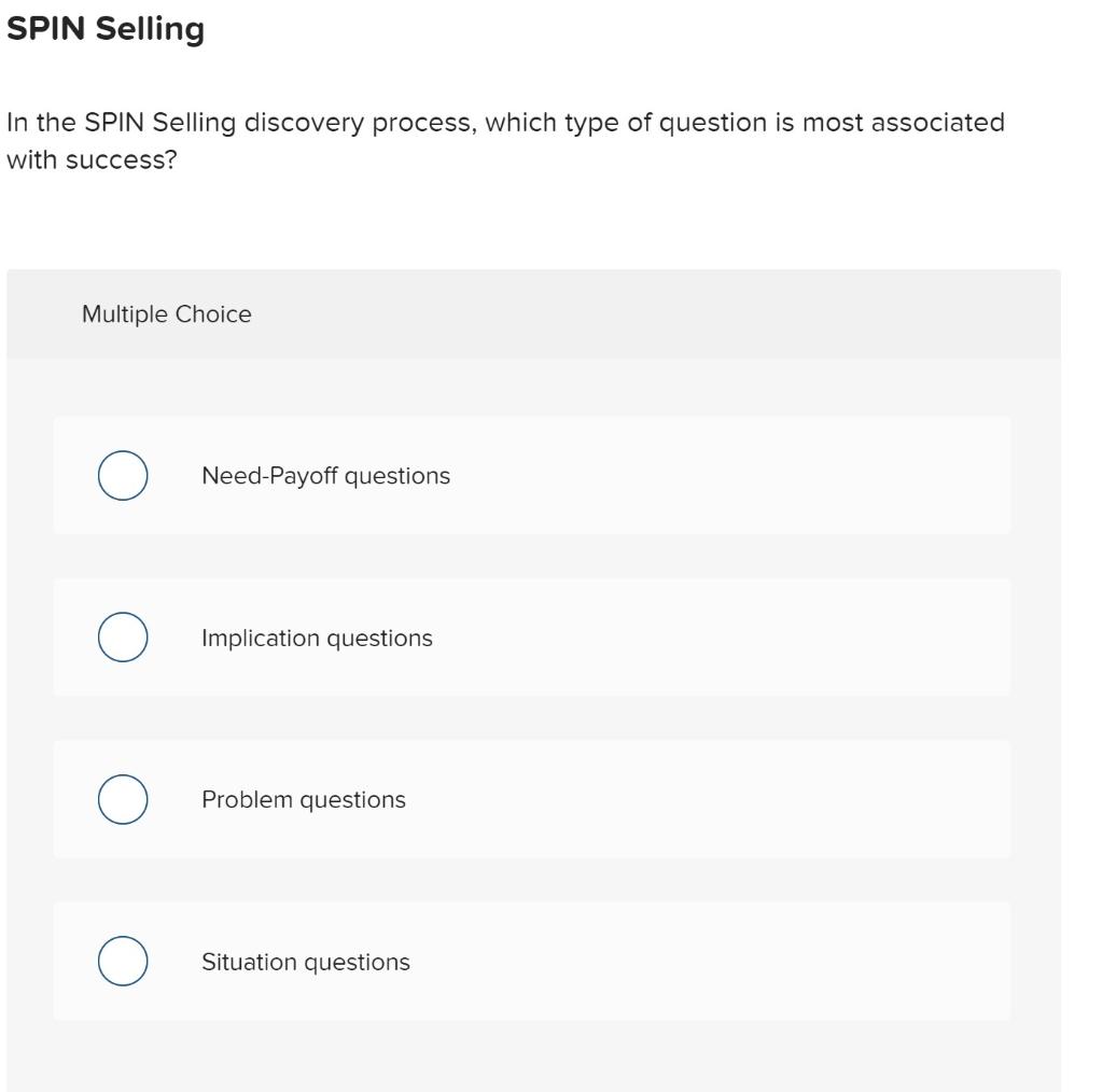 Solved SPIN Selling In the SPIN Selling discovery process,