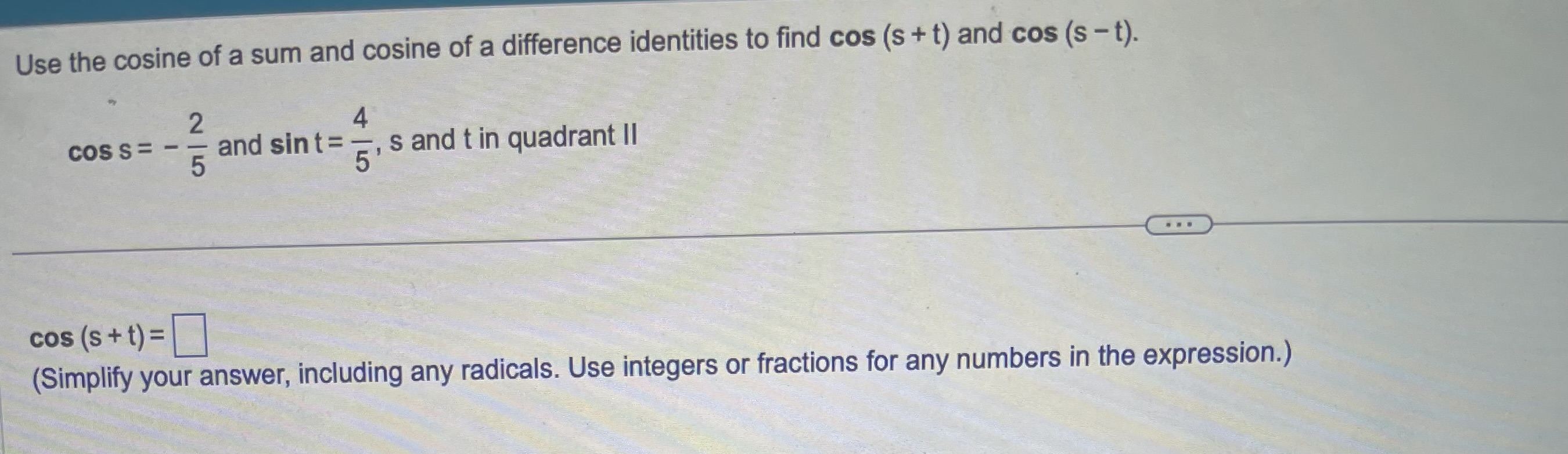 Solved Use the cosine of a sum and cosine of a difference | Chegg.com