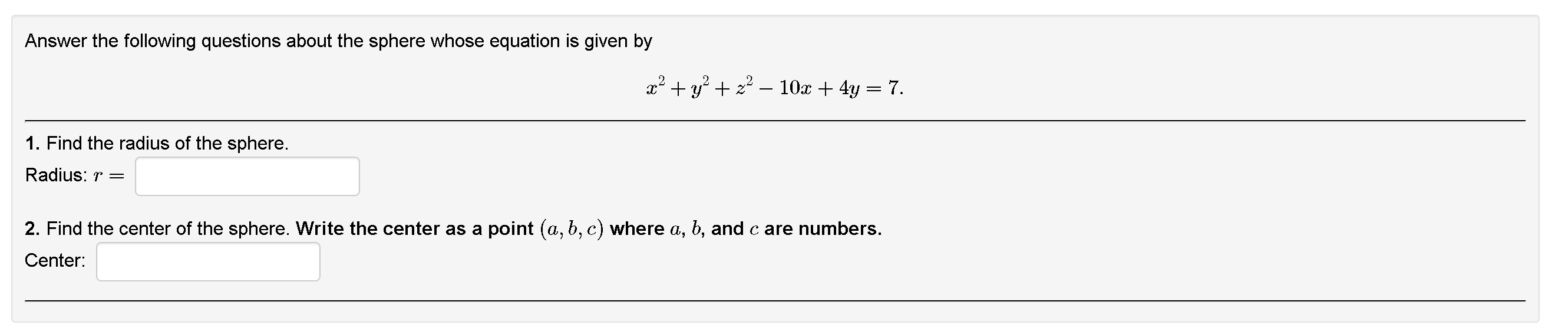 Solved Answer the following questions about the sphere whose | Chegg.com