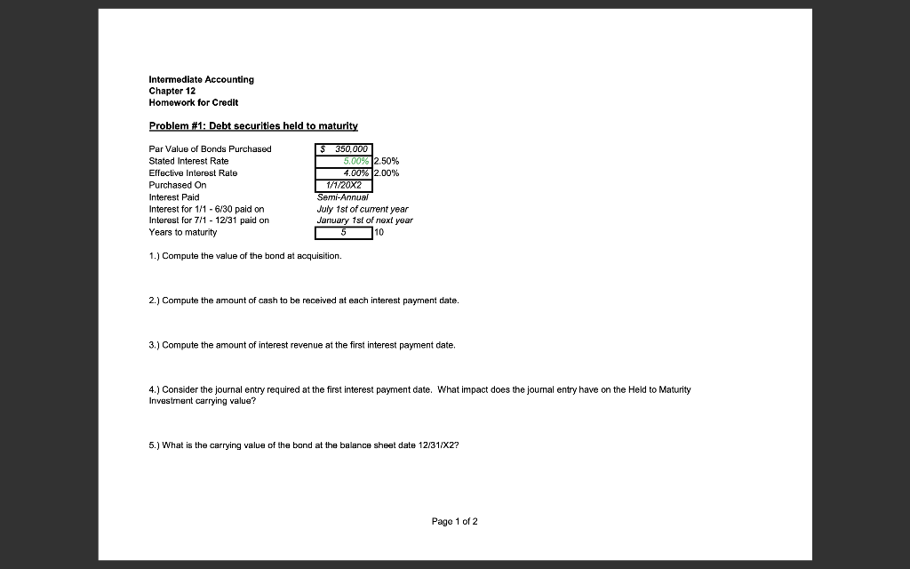 Solved Intermediate Accounting Chapter 12 Homework for | Chegg.com