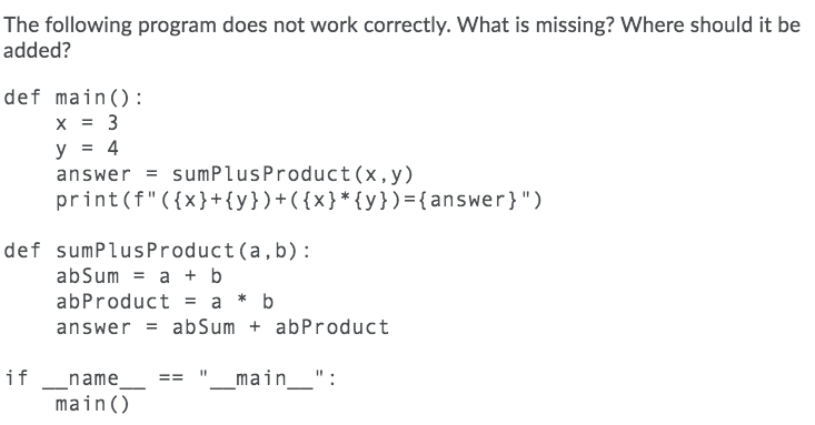 Solved A few pieces are missing from the following program