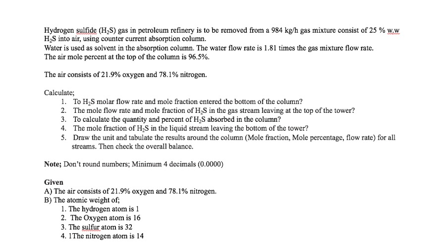 Solved Hydrogen sulfide (HS) gas in petroleum refinery is to | Chegg.com
