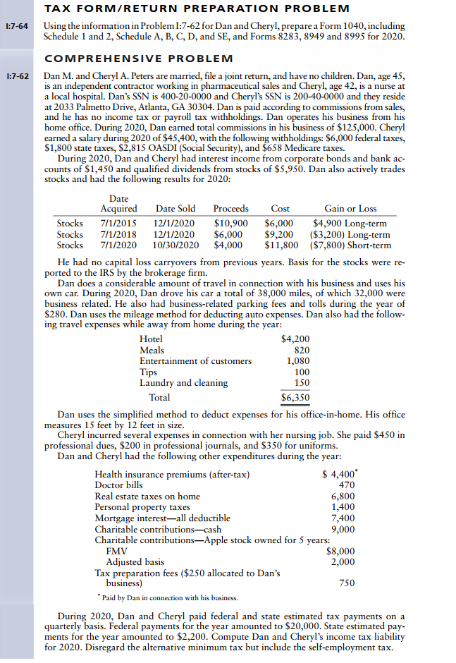 TAX FORM /RETURN PREPARATION PROBLEN Using the | Chegg.com