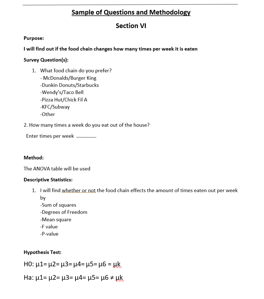 Solved Sample of Questions and Methodolo Section VI Purpose: | Chegg.com