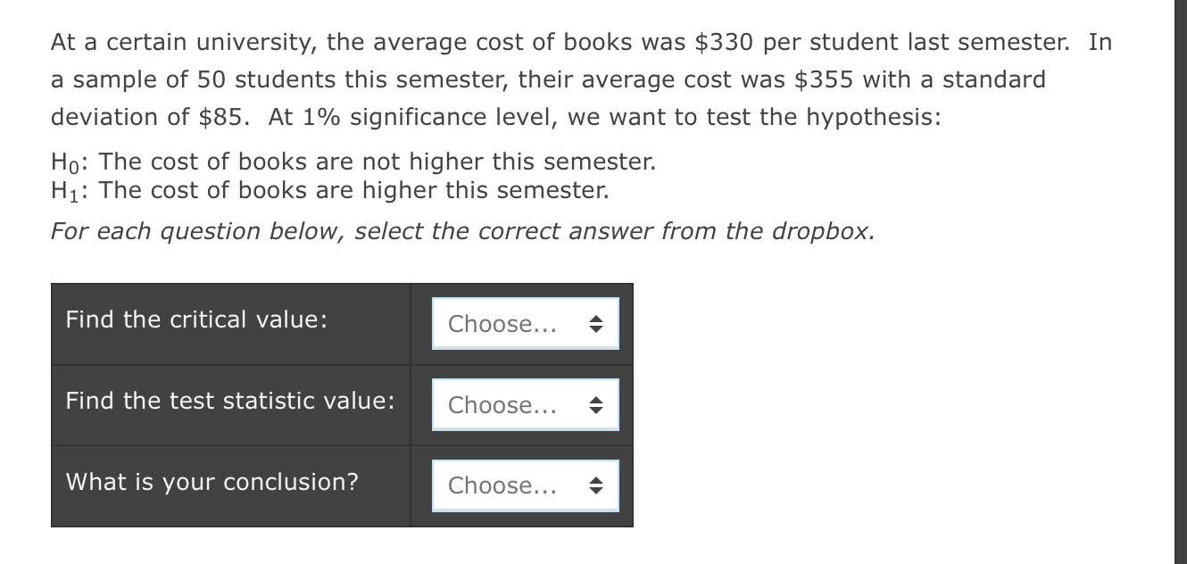 Solved At a certain university, the average cost of books