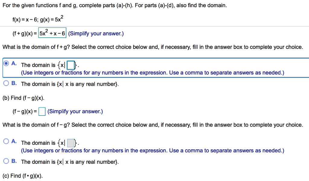 Solved For The Given Functions F And G Complete Parts A Chegg Com