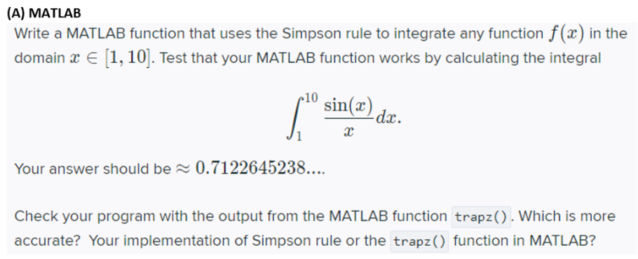 Solved INTEGRATION- using MATLAB (B) MATLAB (write the | Chegg.com