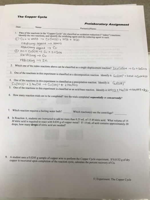 Solved The Copper Cycle Prelaboratory Assignment | Chegg.com