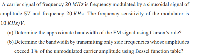 Solved A carrier signal of frequency 20 MHz is frequency | Chegg.com
