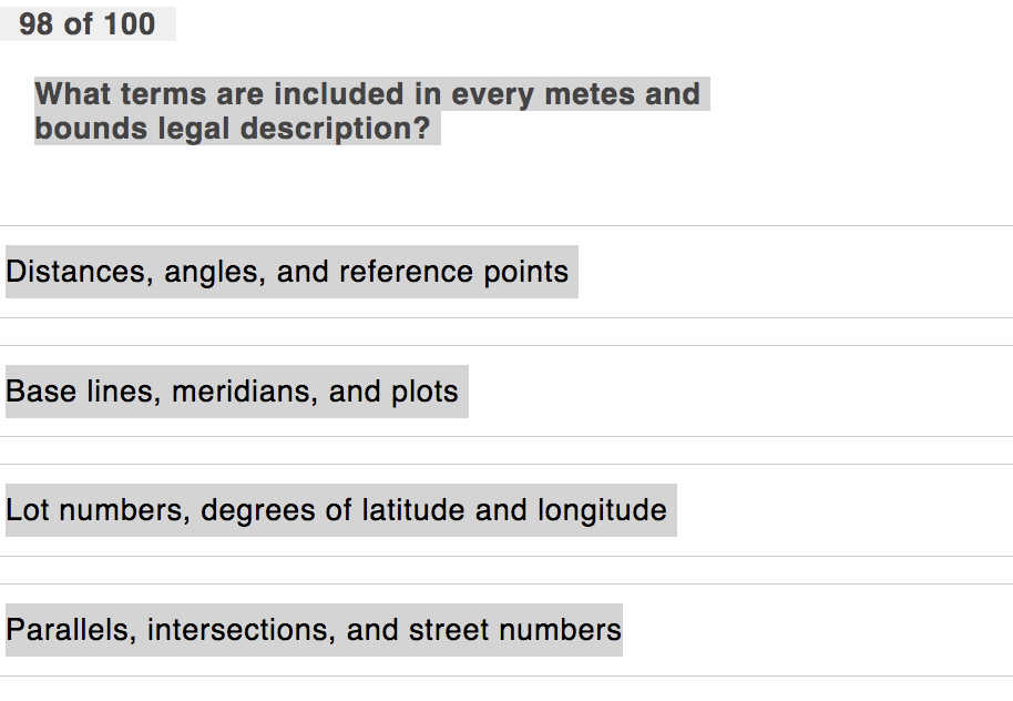 Solved What terms are included in every metes and bounds