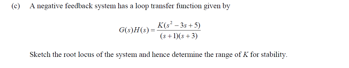 Solved (c) A negative feedback system has a loop transfer | Chegg.com ...