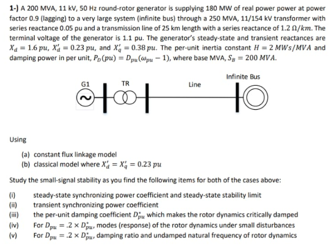 1-) A 200 MVA, 11 kV, 50 Hz round-rotor generator is | Chegg.com