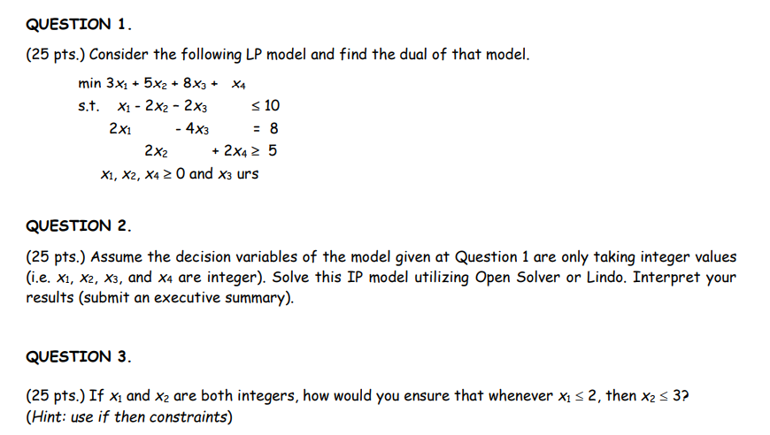 Solved (25 Pts.) Consider The Following LP Model And Find | Chegg.com