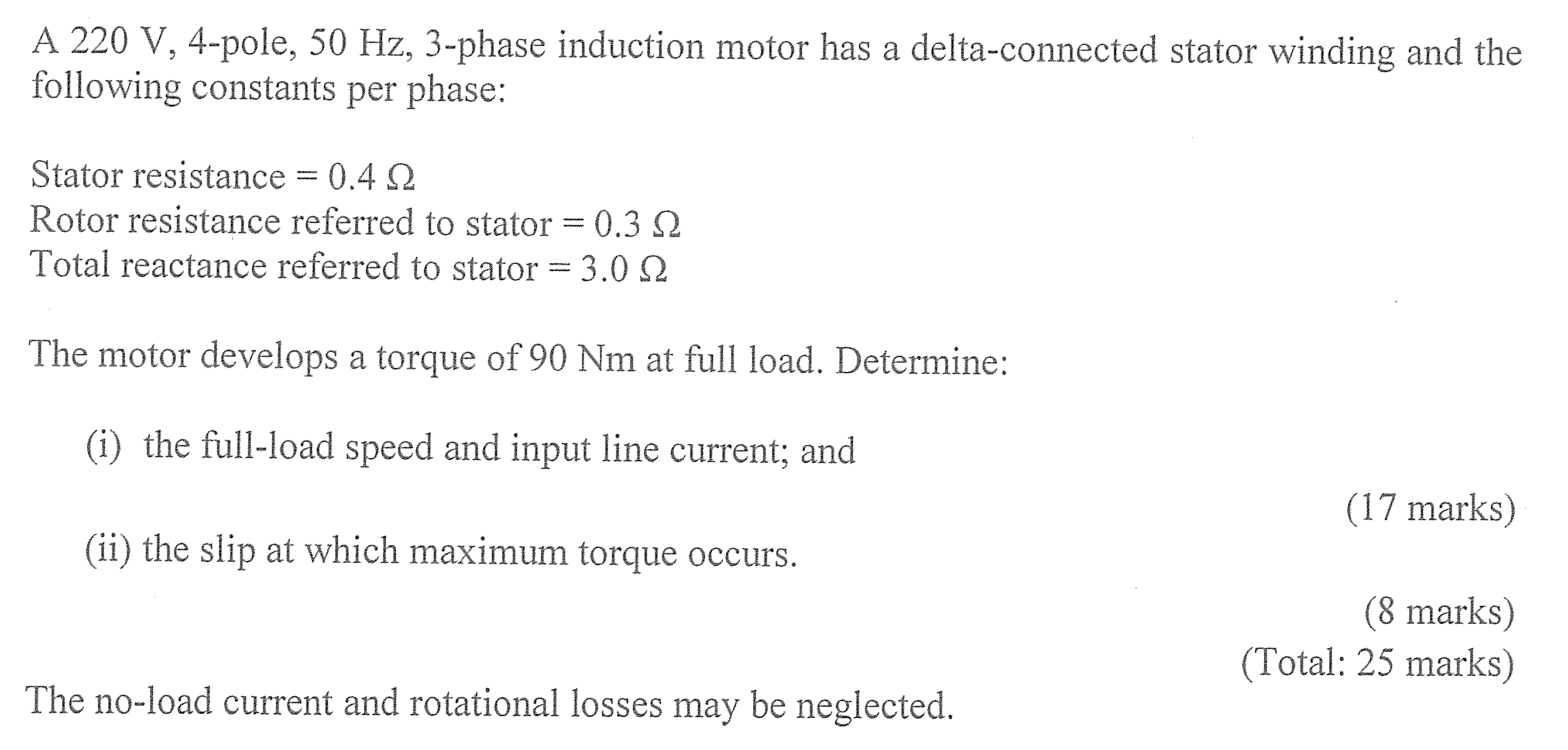 Solved A 220 V, 4-pole, 50 Hz, 3-phase Induction Motor Has A | Chegg.com