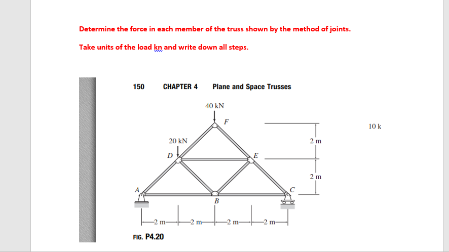 Solved Determine the force in each member of the truss shown | Chegg.com