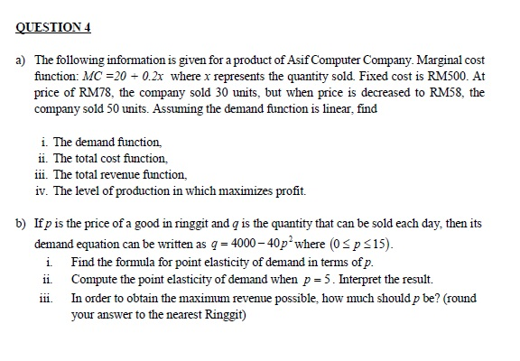 Solved QUESTION 4 a) The following information is given for | Chegg.com