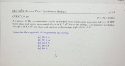 Solved EEET2263 Electrical Plant Synchroon Machines ITV | Chegg.com
