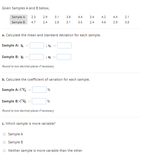 Given Samples A And B Below,a. ﻿Calculate The Mean | Chegg.com