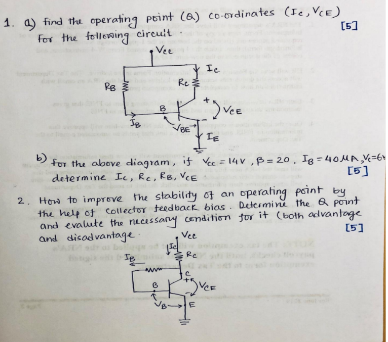 Solved 1. a) find the operating point (Q) co-ordinates (Fe, | Chegg.com