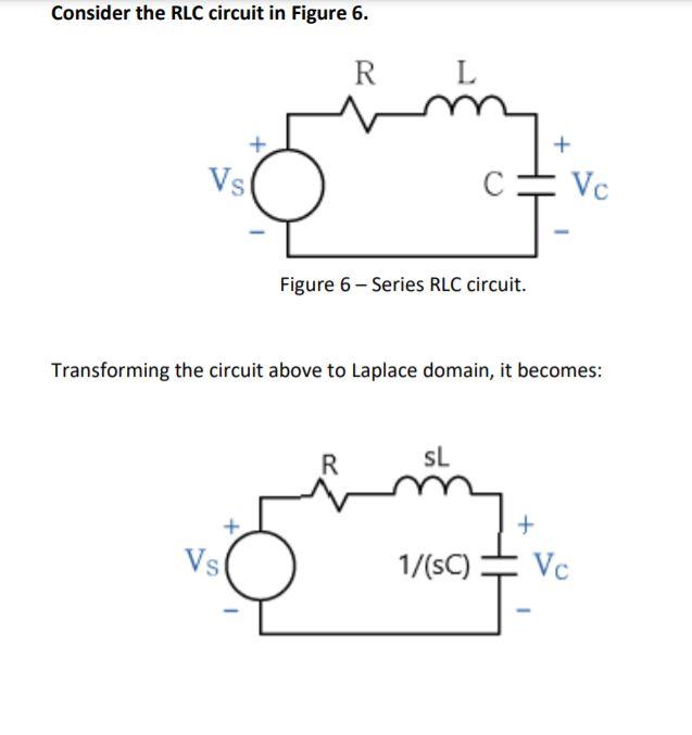 Solved Consider the RLC circuit in Figure 6. R L + Vs + Vc | Chegg.com
