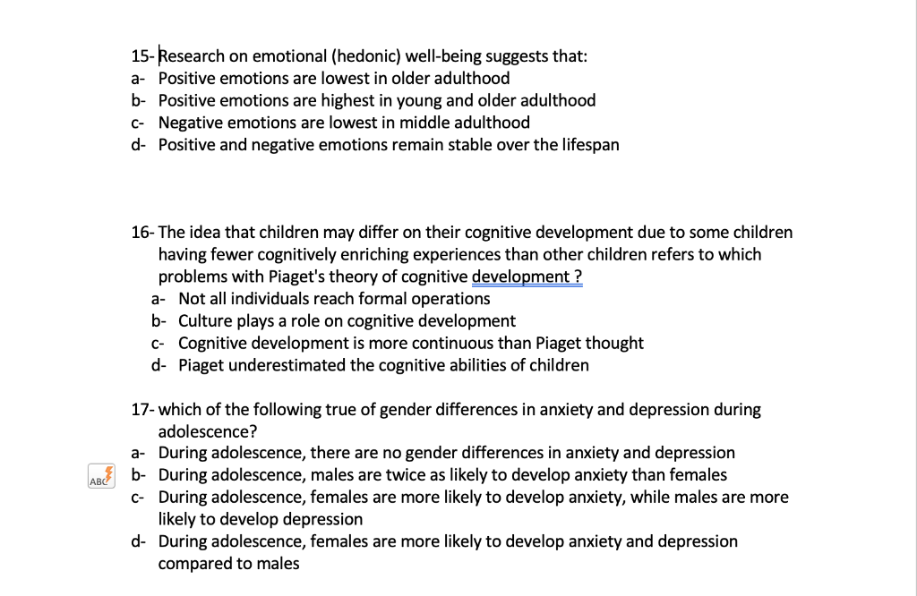 Solved 15 Research on emotional hedonic well being Chegg