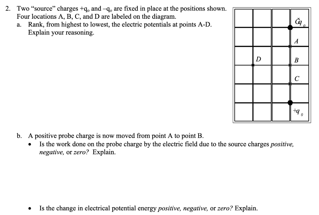 Solved 2. Two “source” charges +q, and 4, are fixed in place | Chegg.com