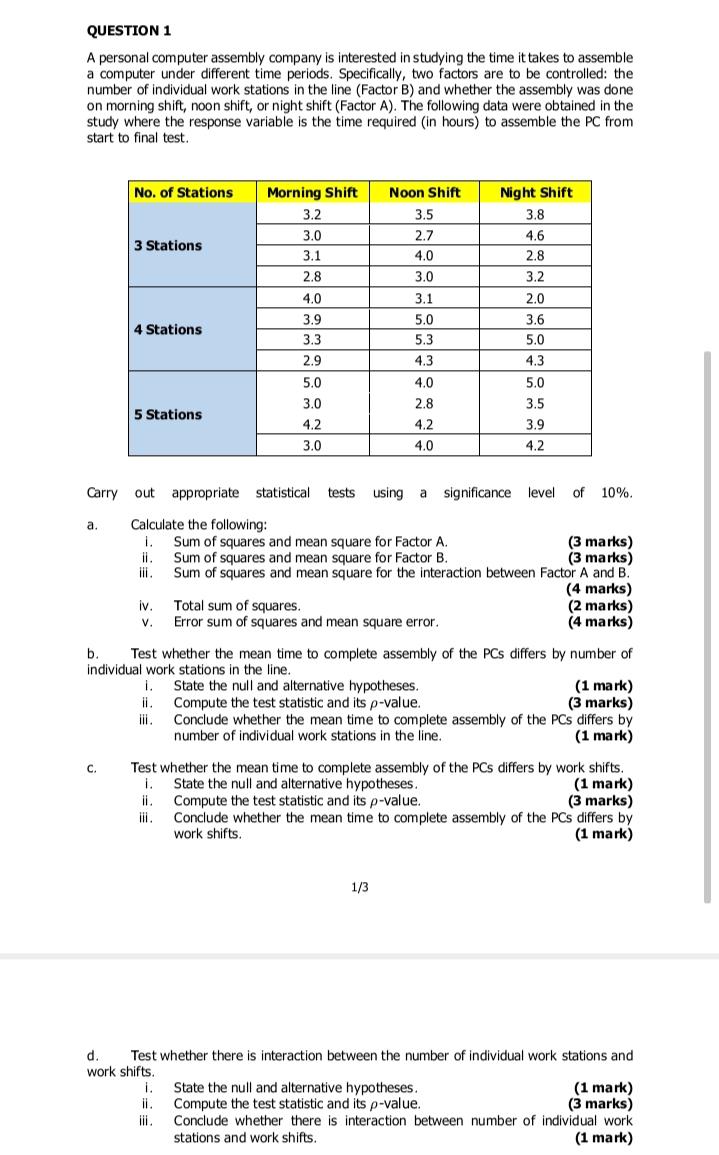 Solved QUESTION 1 A personal computer assembly company is | Chegg.com