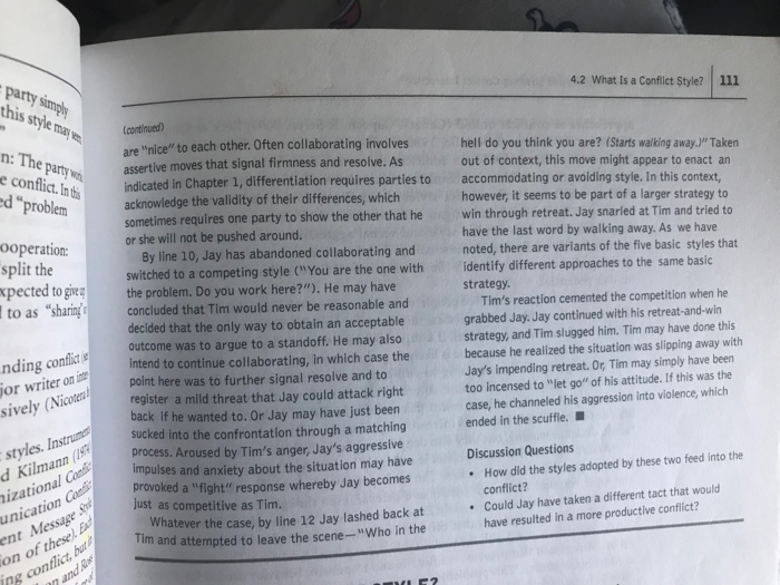Solved CASE STUDY 4 1 Conflict Styles In The Parking Lot Chegg