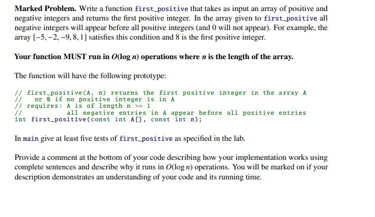 Solved Marked Problem. Write a function first_positive that | Chegg.com