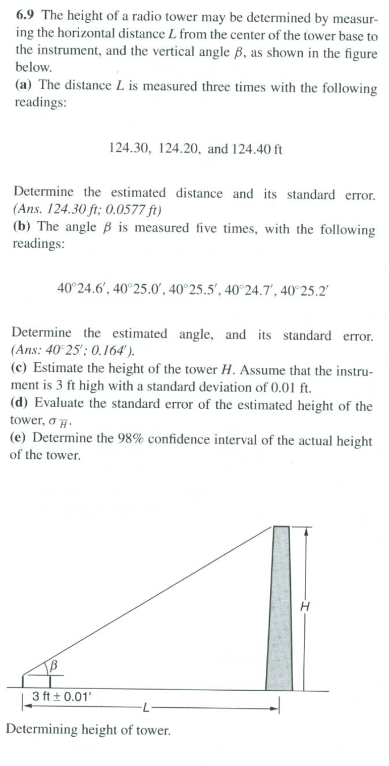 Solved 6.9 The height of a radio tower may be determined by | Chegg.com