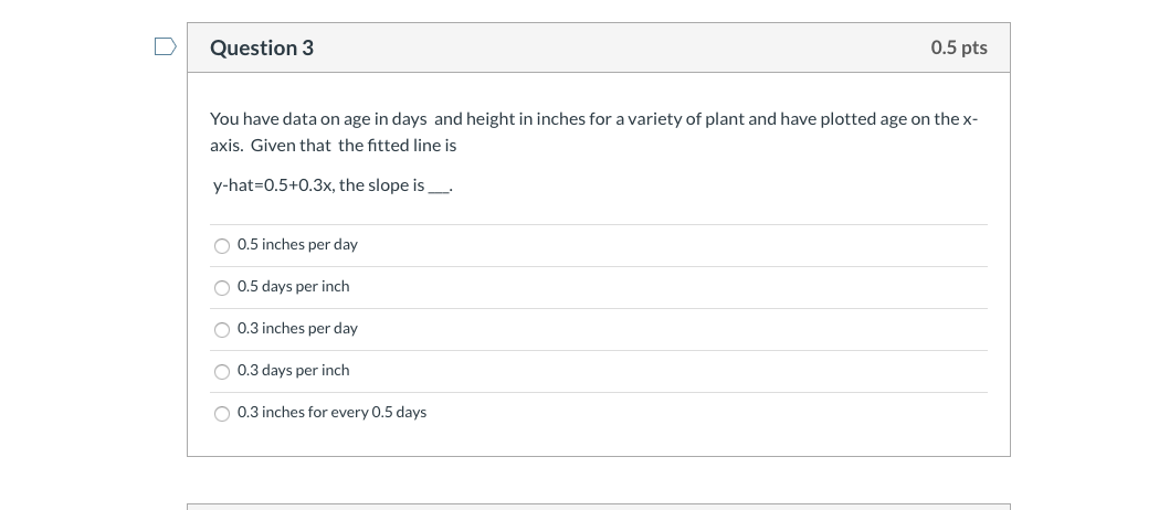 Solved Question 3 0.5 pts You have data on age in days and | Chegg.com