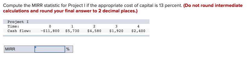Solved Compute the MIRR statistic for Project lif the | Chegg.com